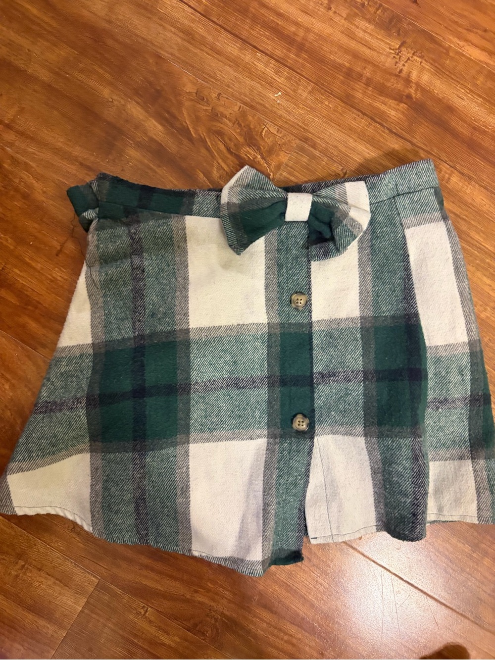 PatPat Green and Cream Plaid Button-Front Circle Skirt with Bow